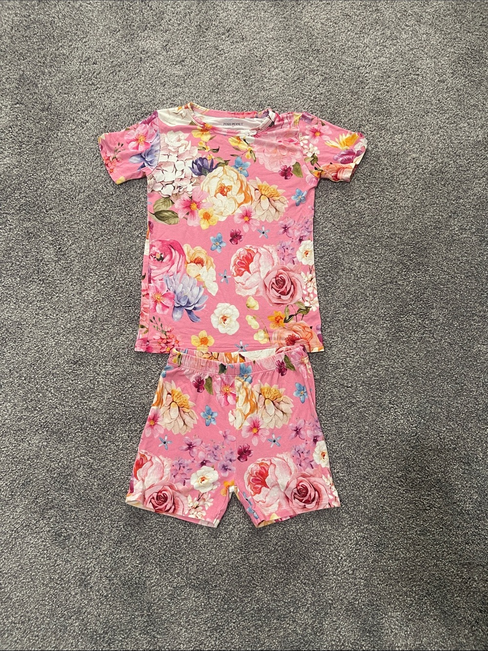 Posh Peanut Pink Floral Short Sleeve Pajama Set with Multicolor Blooms